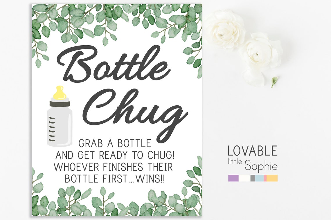 Baby Bottle Chug Bottle Chug Game Eucalyptus Baby Shower Games Etsy
