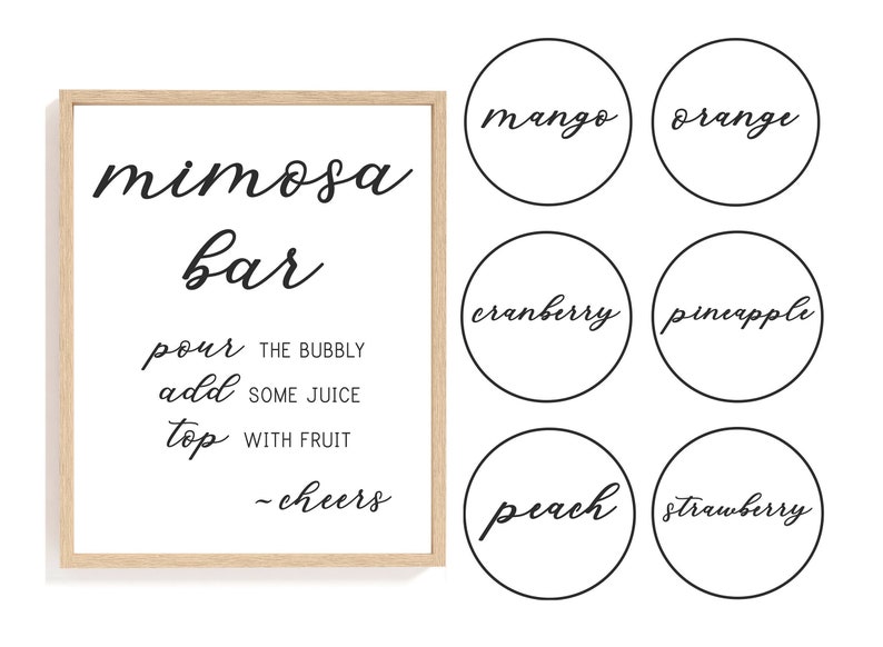 Mimosa Bar Sign Mimosa Juice Labels Bubbly Bar Sign Garden Etsy