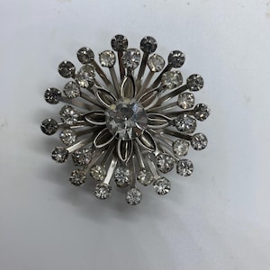 Vintage Clear Rhinestone Floral Starburst Brooch