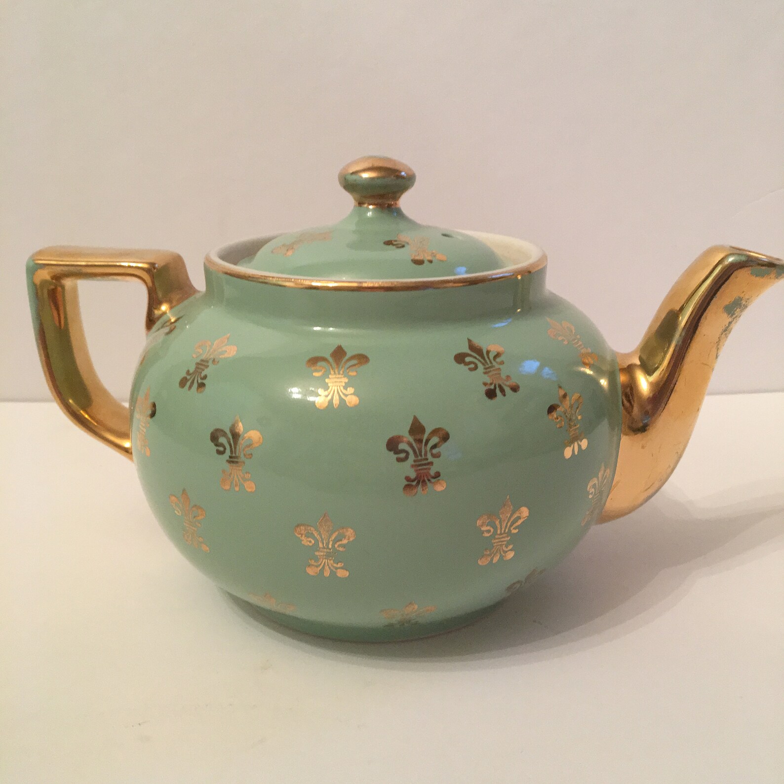 Vintage Green And Gold Hall Teapot Etsy