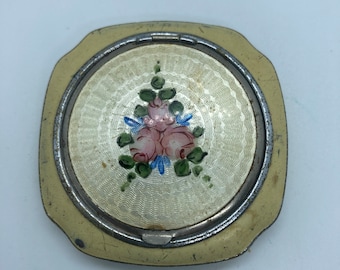 Antique Ivory and Floral Guilloche Compact