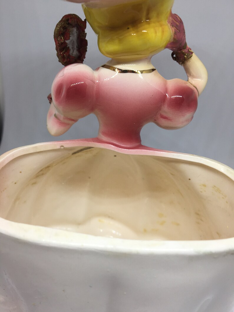 Vintage Pink Glass Lady Planter