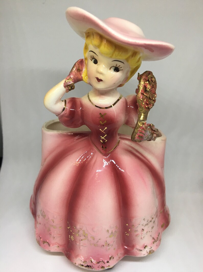 Vintage Pink Glass Lady Planter