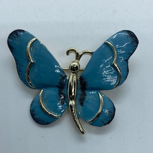 Vintage Blue Enamel Butterfly Brooch