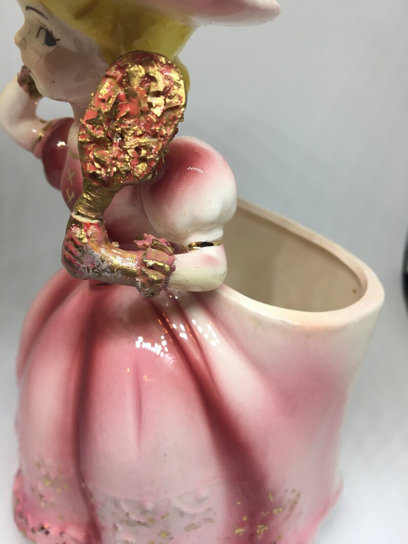 Vintage Pink Glass Lady Planter