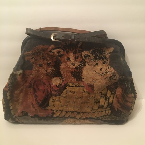 Vintage 1930s Cat And Dog Carpet Handbag