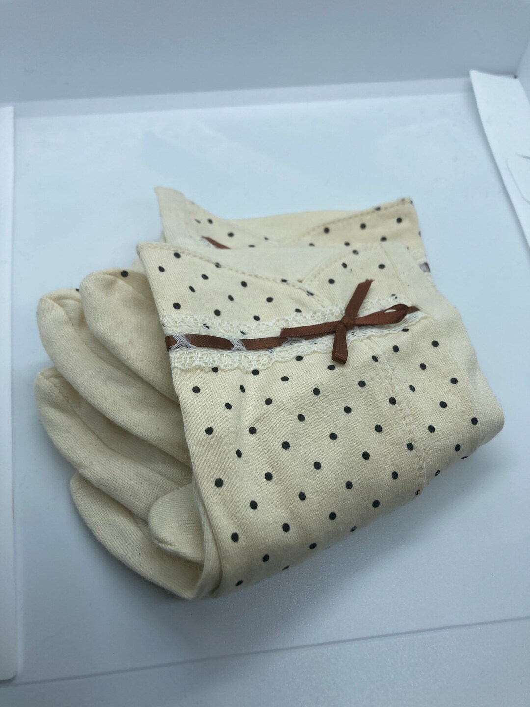 Vintage Polka Dot, Lace and Ribbon Gloves Etsy