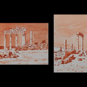 Original paintings, original watercolours, pair of paintings, small paintings, watercolour paintings, ruins paintings, scenic paintings