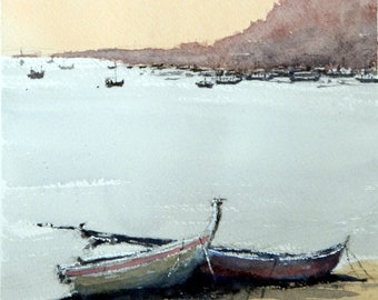 Original watercolour, seascape painting, boats painting, ocean painting, watercolour ocean, watercolour seascape, watercolour boats