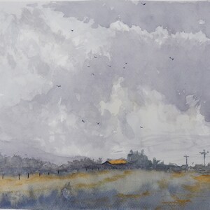 Original Malerei, Originalaquarell, AquarellMalerei, Landschaftsmalerei, Bauernhof Gemälde, impressionistischer Stil, Landschaftsbild