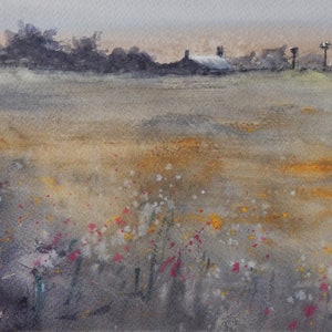 OriginalGemälde, Original Aquarell, Aquarellmalerei, Landschaftsmalerei, Bauernhof malerei, impressionistischer Stil, Abendbild