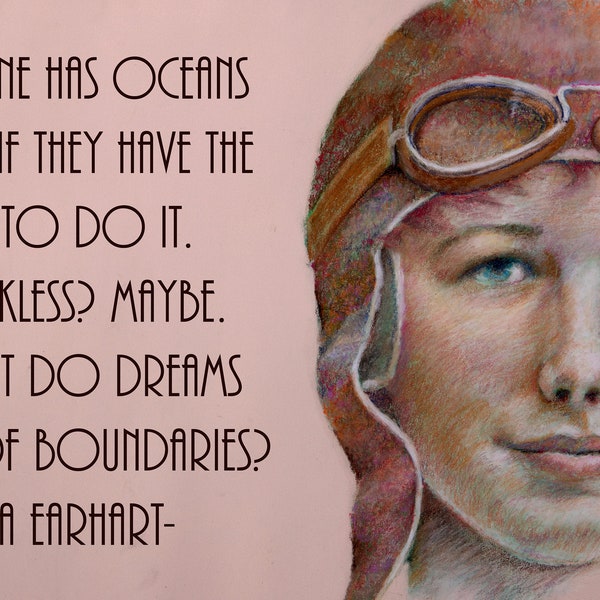 Amelia Earhart, Young Amelia, Pastel Print, Portrait, Young Aviator, Inspirational Saying, Historical figures, Heroines