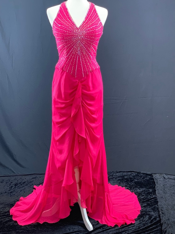 Pink Beaded Halter Flamenco Dress