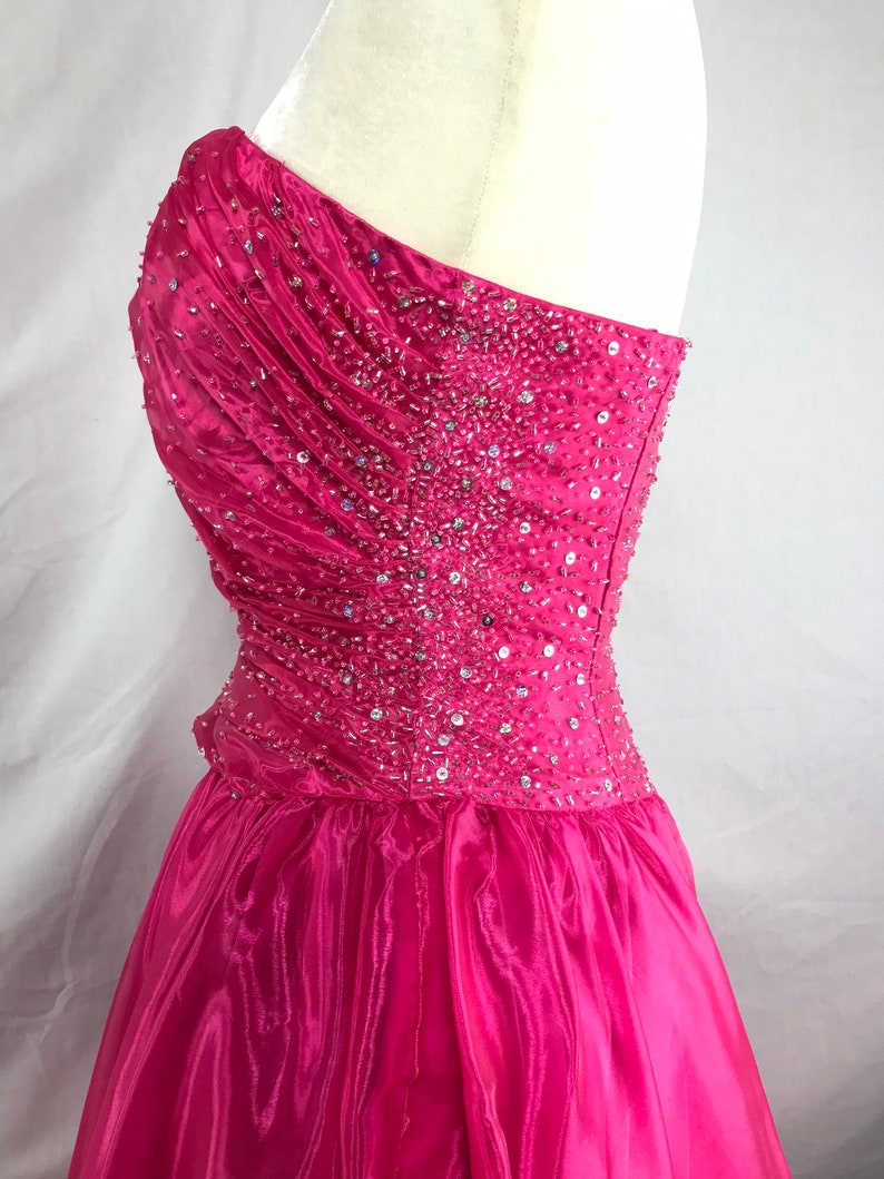 Cute Fuchsia Ball Gown Sparkly Satin Long Prom Dress With Bow
