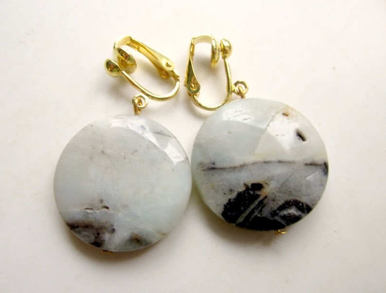 Ear clips Amazonit gold AmazonitEarrings clip on natural jewelry earrings