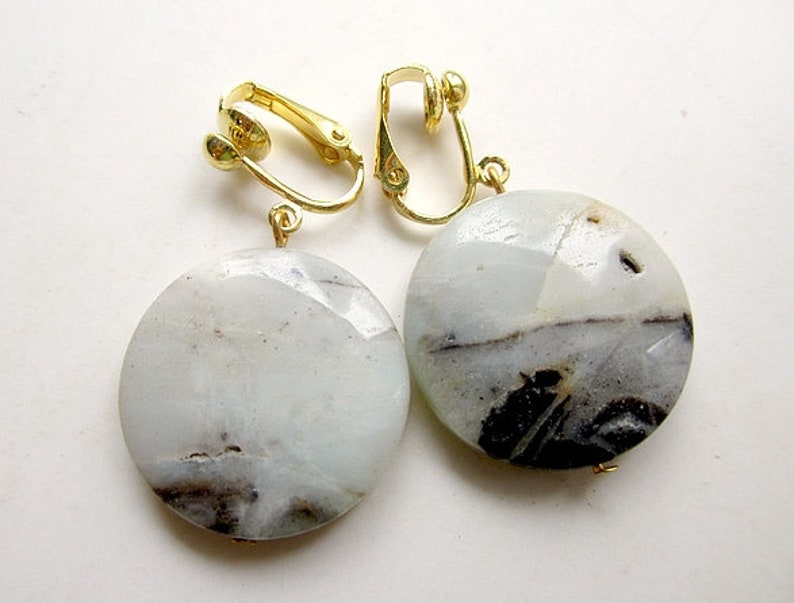 Ear clips Amazonit gold AmazonitEarrings clip on natural jewelry earrings