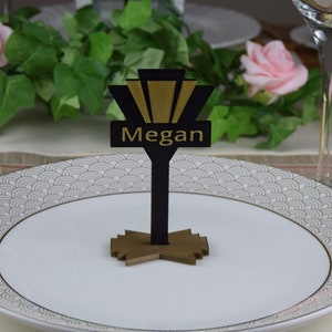 PAIR Table Place Name Art Deco style. Personalised FAN design. Unique custom table setting names. Place card. Larger order discounts