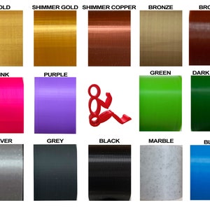 May include: A color chart showing 15 different filament colors for 3D printing. The colors include gold, shimmer gold, shimmer copper, bronze, brown, pink, purple, green, dark green, silver, grey, black, marble, and blue.