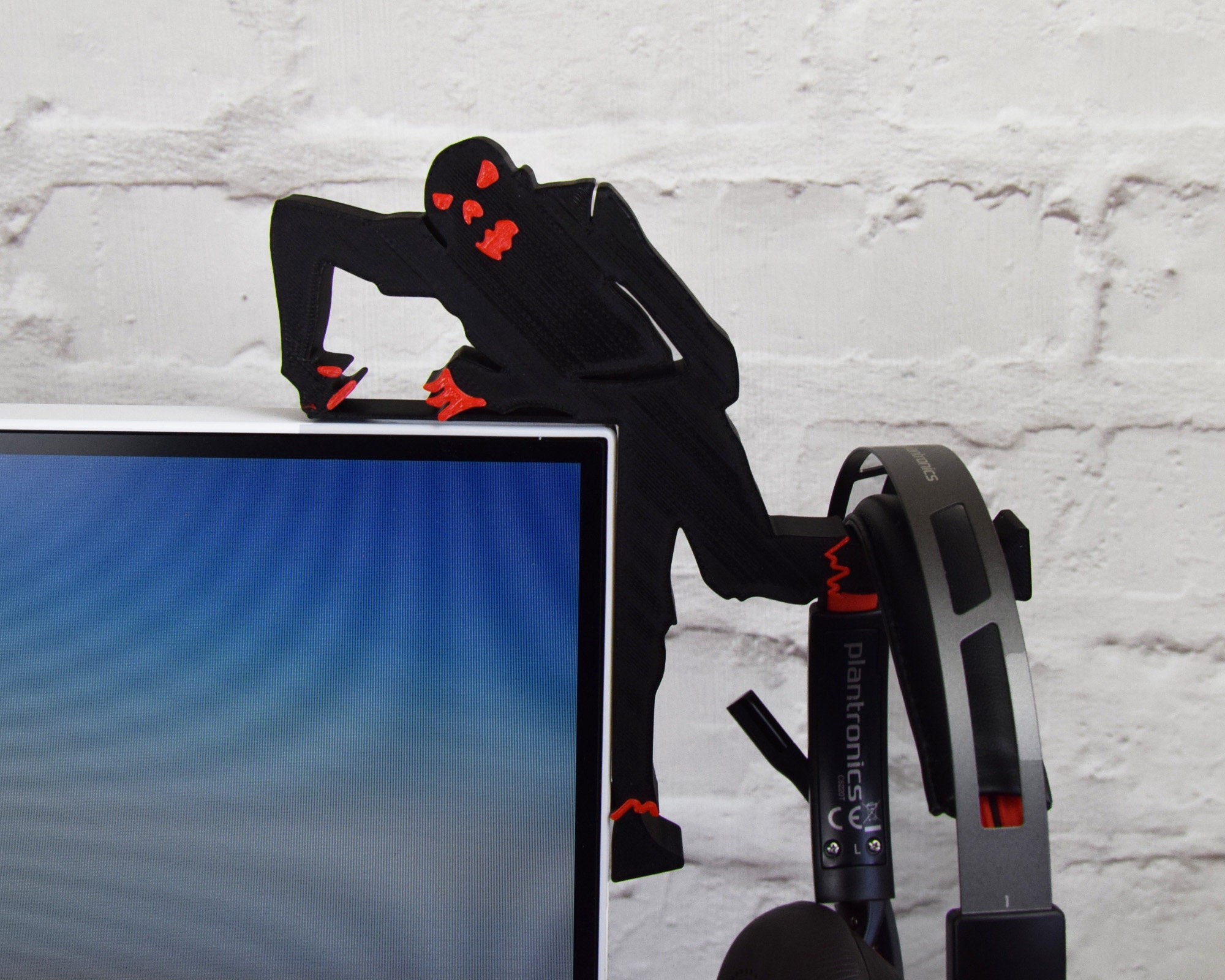 Headphone Holder ZOMBIE, Monitor screen headphones holder. Halloween gift. Gamer gift. Secret Santa. Gamers gift. Office desk gift. - Image 1