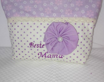 Mother's Day gift cosmetic bag make-up bag toiletry bag with zipper flower with pearl dimensions 20x15x6