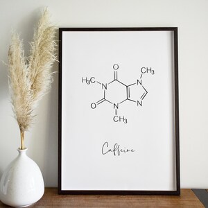 Caffeine Molecule Printable Wall Art Minimal Coffee Bar Sign Black and White Fashion Typography Print Digital Download image 2