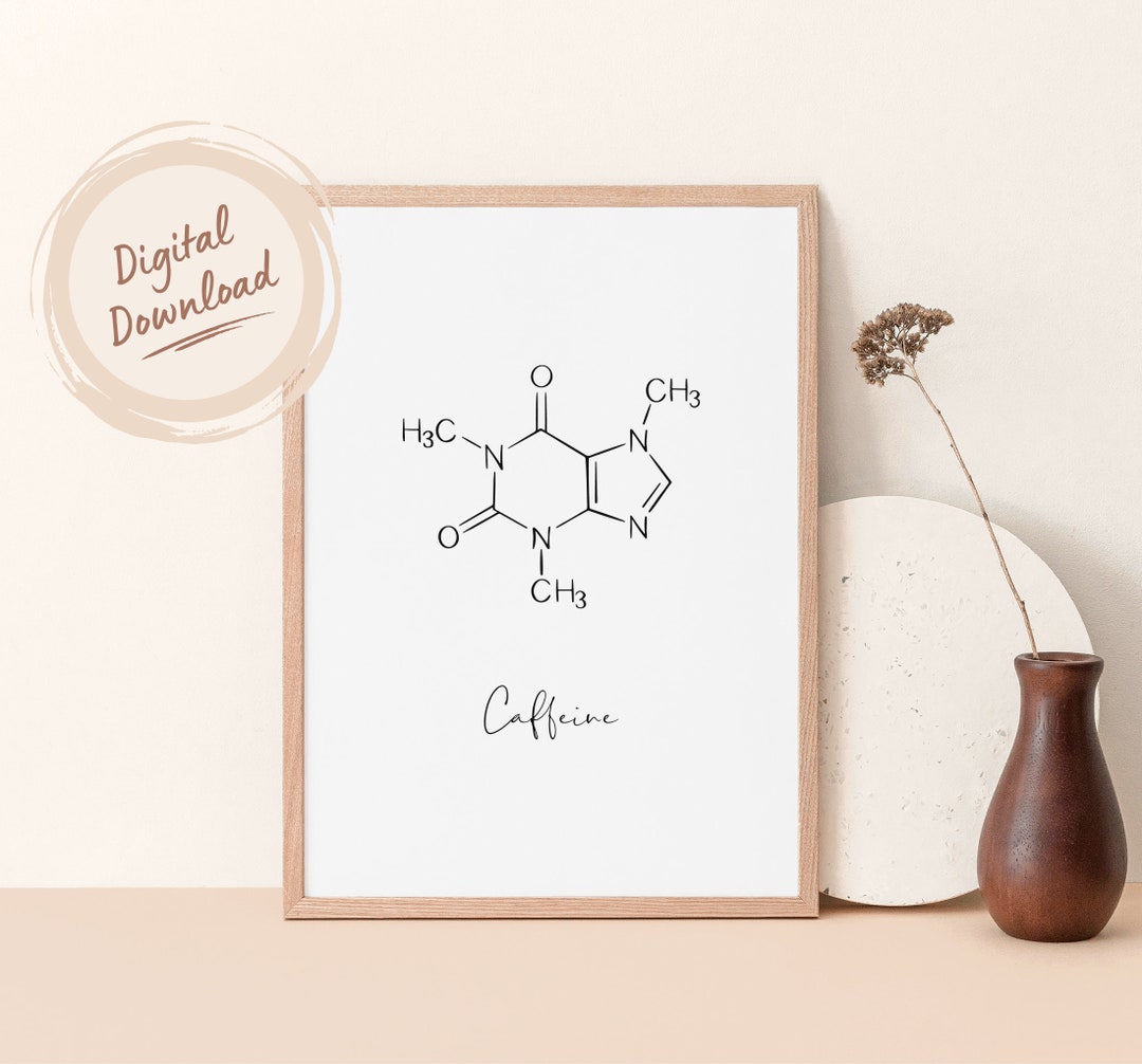 Caffeine Molecule Printable Wall Art | Minimal Coffee Bar Sign | Black ...