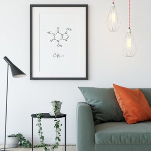 Caffeine Molecule Printable Wall Art Minimal Coffee Bar Sign Black and White Fashion Typography Print Digital Download image 3