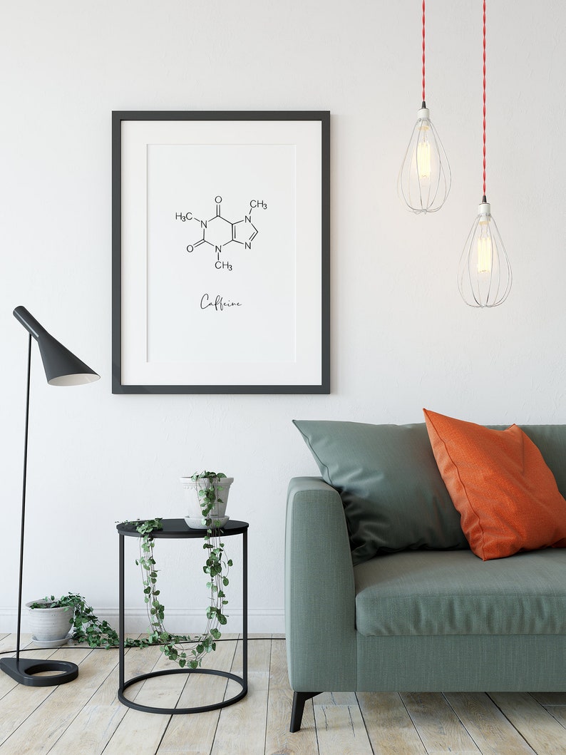 Caffeine Molecule Printable Wall Art Minimal Coffee Bar Sign Black and White Fashion Typography Print Digital Download image 3