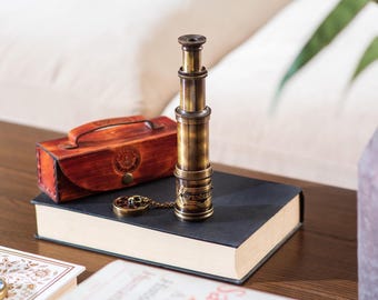 Antiqula 1920 Vintage Brass Telescope | 15x Collapsible Spyglass with Premium Leather Case | Perfect for Nautical & Vintage Décor (15 inch)
