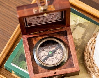 Antiqula Handmade Compass | Pocket Ship Brass Compass with Rosewood Box | Waterproof  Antique Compass & Vintage décor | Wooden Compass Box |
