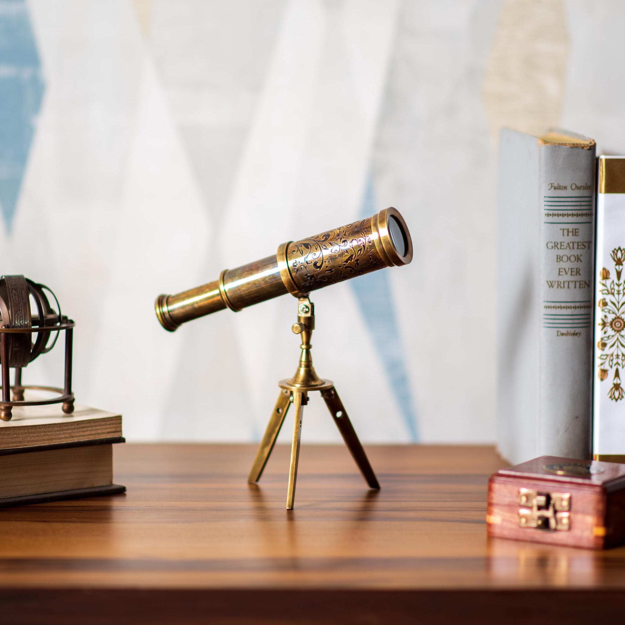 Vintage Brass Telescope With Tripod Stand | Nautical Decor