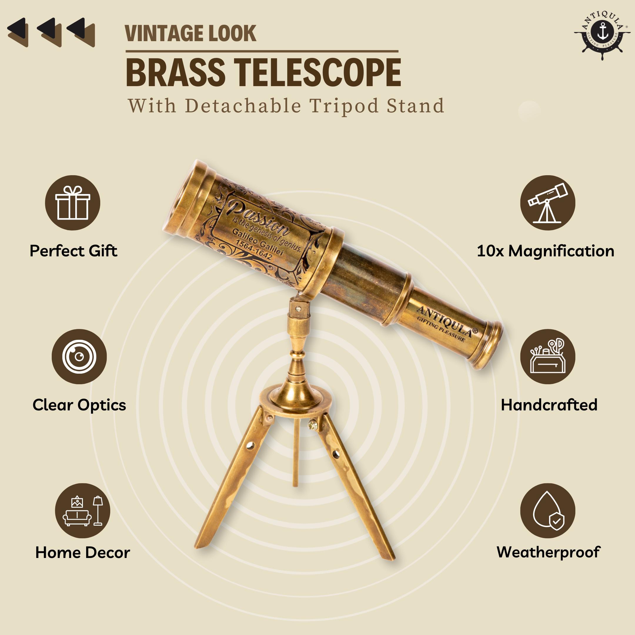 Vintage Brass Telescope With Tripod Stand | Nautical Decor Vintage Brass Telescope With Tripod Stand | Nautical Decor
