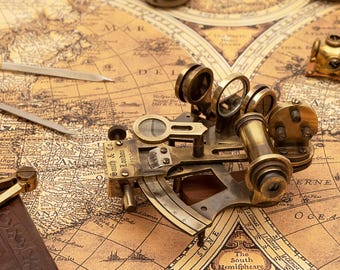 Vintage Brass Sextant With Wooden Case | Nautical Maritime Astrolabe | Handcrafted Navigation Instrument Sextant | Vintage Gift For Men |
