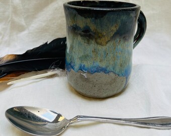 Coffee Mug gray blue and browns