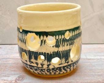 Tea Light Holder Ceramic Handcrafted / blue and white candle holder