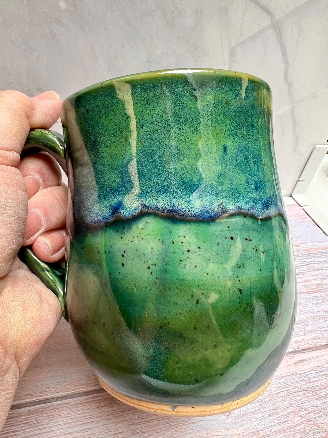 Handmade Green Ceramic Mug – Wheel Thrown Stoneware Coffee Cup – Earthy ...