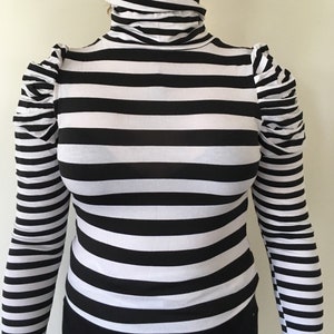 Striped Puff Shoulder Turtleneck