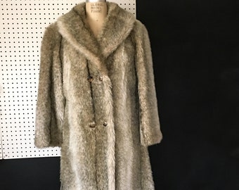 Styled by Russel Taylor Fake Fur Womans Inspired Mink Coat 1970&#39;s Long Vintage Striped Tan/Light Brown /Cream Striped Faux Fur Mink Coat