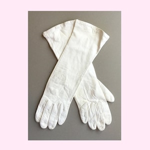 Long White Leather Women&#39;s Gloves 1950&#39;s era | Soft White leather Ladies Gloves | MILLAY Real Kid Evening White Wedding Silk lined Gloves