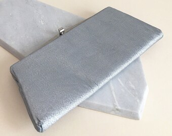 1950's Vintage Silver Lame Clutch | Sparkly Silver Fabric Evening Clutch | Long Silver Special Occassion Clutch | Vintage Wedding Clutch