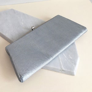 1950&#39;s Vintage Silver Lame Clutch | Sparkly Silver Fabric Evening Clutch | Long Silver Special Occassion Clutch | Vintage Wedding Clutch