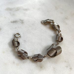 Vintage 80s Small Silver-Tone Tennis Bracelet with Rhinestones, Chain Link Multiple Rings Tennis Bracelet