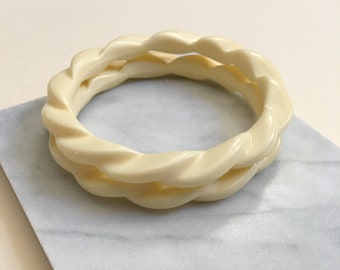 Vintage Cream Lucite Twisted Sculptural Set of Two Bracelets
