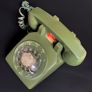 Olive Green Rotary Phone, Bell Systems 1973 Vintage Western Electric Avocado Rotary Telephone, Collectible Mid Century Office/ Home Phone