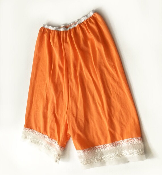 Vintage Womans Nylon Bloomers Bright Orange Slip Shorts W/ Lace