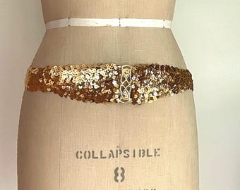 80s Gold Metal Stretch Belt | Skinny Slinky Belt | Skinny  display picture 2