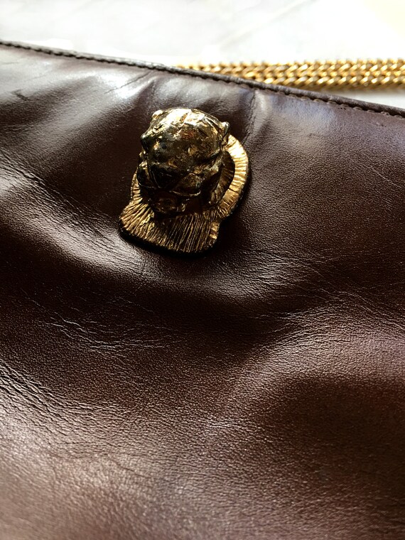 Brown Vintage Ruth Saltz Gold Cougar Hardware Leather Shoulder Bag View 5