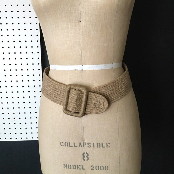 Vintage Tan Woven Belt with Large Rectangular bel… - image 3