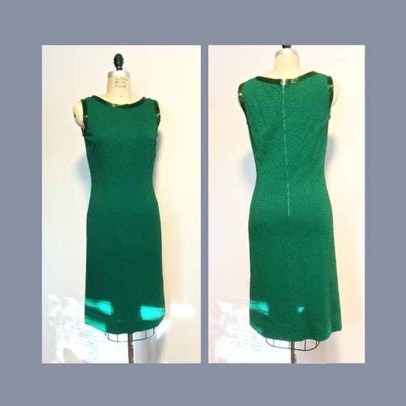 Emerald Green Sleeveless Cocktail Vintage Dress 1… - image 1
