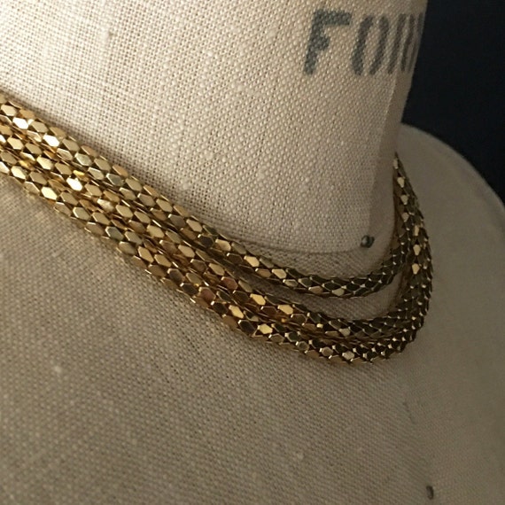 Gold Mesh Triple Strand Chain Vintage Necklace | … - image 2